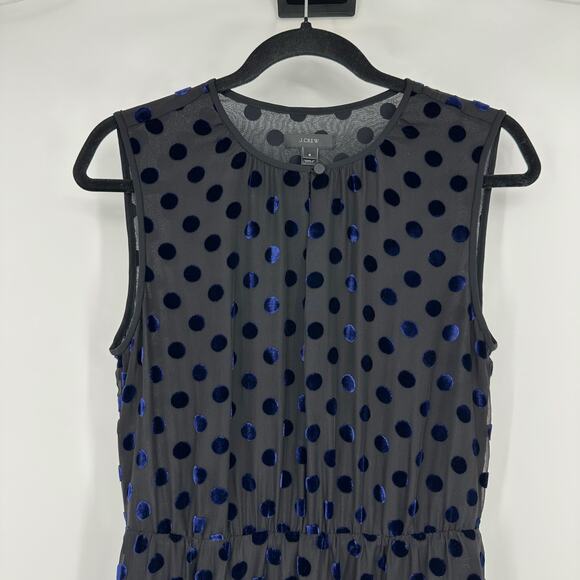 J. Crew Mini Silk Dress Size 6 Black Polka Dot Velvet Fairy Goth Crew Neck - Picture 3 of 12